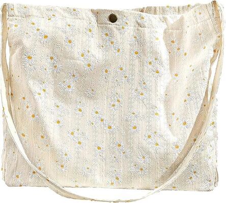 Women’s Floral Embroidered Tote Bag with Pocket flowers embroidery crossbody shoulder bag beach cute handbag canvas