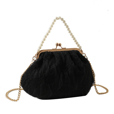 2024 NEW RETRO FAIRY SOLID COLOR SMALL BAG WHITE HAND HAND BAG PEARL 여자들의 직선 직물
