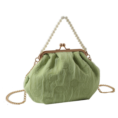 2024 NEW RETRO FAIRY SOLID COLOR SMALL BAG WHITE HAND HAND BAG PEARL 여자들의 직선 직물