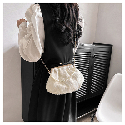 2024 NEW RETRO FAIRY SOLID COLOR SMALL BAG WHITE HAND HAND BAG PEARL 여자들의 직선 직물
