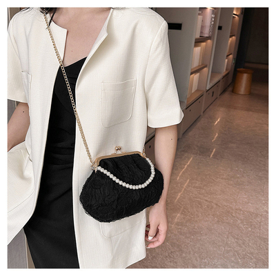 2024 NEW RETRO FAIRY SOLID COLOR SMALL BAG WHITE HAND HAND BAG PEARL 여자들의 직선 직물