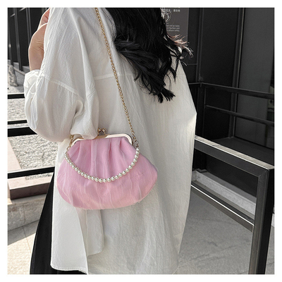 2024 NEW RETRO FAIRY SOLID COLOR SMALL BAG WHITE HAND HAND BAG PEARL 여자들의 직선 직물