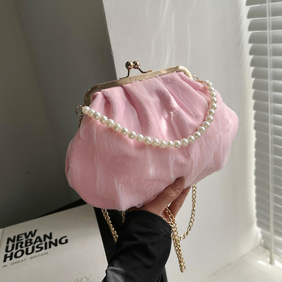 2024 NEW RETRO FAIRY SOLID COLOR SMALL BAG WHITE HAND HAND BAG PEARL 여자들의 직선 직물