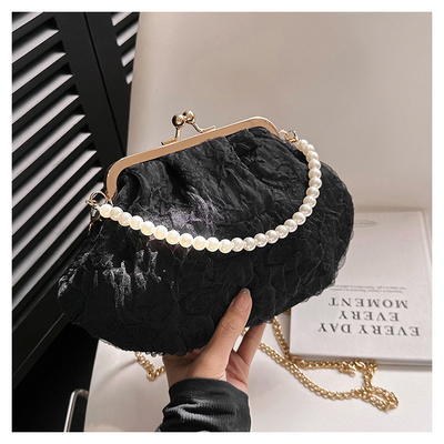 2024 NEW RETRO FAIRY SOLID COLOR SMALL BAG WHITE HAND HAND BAG PEARL 여자들의 직선 직물