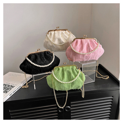 2024 NEW RETRO FAIRY SOLID COLOR SMALL BAG WHITE HAND HAND BAG PEARL 여자들의 직선 직물