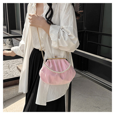 2024 NEW RETRO FAIRY SOLID COLOR SMALL BAG WHITE HAND HAND BAG PEARL 여자들의 직선 직물