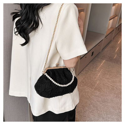 2024 NEW RETRO FAIRY SOLID COLOR SMALL BAG WHITE HAND HAND BAG PEARL 여자들의 직선 직물