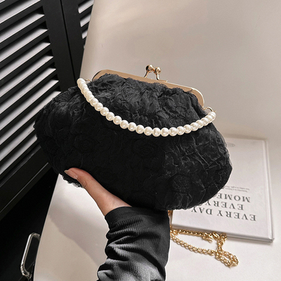 2024 NEW RETRO FAIRY SOLID COLOR SMALL BAG WHITE HAND HAND BAG PEARL 여자들의 직선 직물