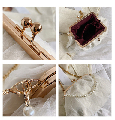 2024 NEW RETRO FAIRY SOLID COLOR SMALL BAG WHITE HAND HAND BAG PEARL 여자들의 직선 직물