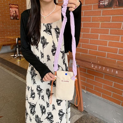 코르두로이 크로스보디 전화 가방 크로스보디 어깨 가방 여자 걸음걸이 미니 저장 가방