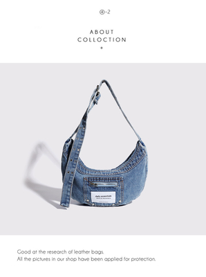 2024 CROSS-BORDER NEW UNDERARM BAG NICHE DESIGN RETRO Wash Denim BAG SENIOR DUMPLING BAG 이고 있는 디자인
