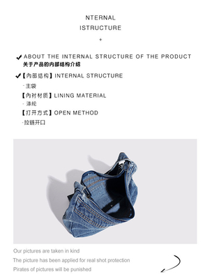 2024 CROSS-BORDER NEW UNDERARM BAG NICHE DESIGN RETRO Wash Denim BAG SENIOR DUMPLING BAG 이고 있는 디자인