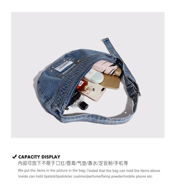 2024 CROSS-BORDER NEW UNDERARM BAG NICHE DESIGN RETRO Wash Denim BAG SENIOR DUMPLING BAG 이고 있는 디자인