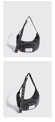 2024 CROSS-BORDER NEW UNDERARM BAG NICHE DESIGN RETRO Wash Denim BAG SENIOR DUMPLING BAG 이고 있는 디자인