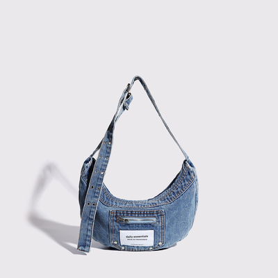 2024 CROSS-BORDER NEW UNDERARM BAG NICHE DESIGN RETRO Wash Denim BAG SENIOR DUMPLING BAG 이고 있는 디자인