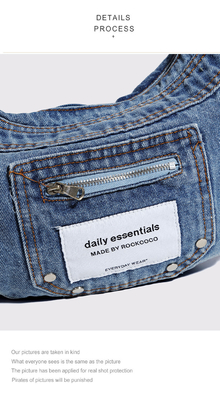 2024 CROSS-BORDER NEW UNDERARM BAG NICHE DESIGN RETRO Wash Denim BAG SENIOR DUMPLING BAG 이고 있는 디자인