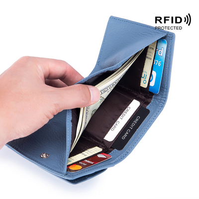 도둑질 방지 브러쉬 여자 가죽 지갑 카드 가방 3 겹 작은 지갑 RFID 미니 소피 동전 지갑 크로스 보드