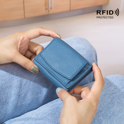 도둑질 방지 브러쉬 여자 가죽 지갑 카드 가방 3 겹 작은 지갑 RFID 미니 소피 동전 지갑 크로스 보드