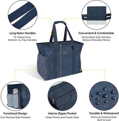 발레인 EXTRA LARGE UTILITY TOTE BAG WITH WIRE FRAME FOR STORE (블루, 16.5'X14'X10'')