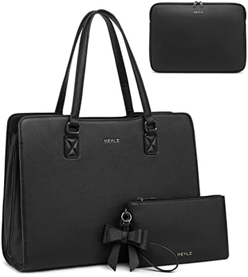 KEYLI 4PC 세트 여자용 노트북 가방 큰 가죽 노트북 USB 충전 포트와 함께 브리프 케이스 컴퓨터 어깨 톱 가방 PU