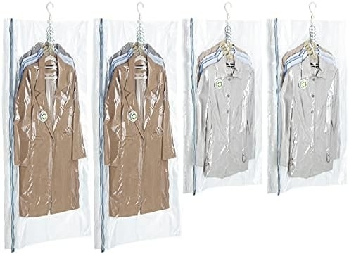 TAILI 매달린 진공 저장 가방 공간 절약 가방, 세트 4 (2 긴, 2 짧은), 맑은 진공 밀폐 가방 의류