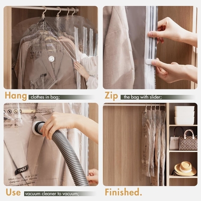 TAILI 매달린 진공 저장 가방 공간 절약 가방, 세트 4 (2 긴, 2 짧은), 맑은 진공 밀폐 가방 의류
