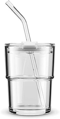13oz/400ml 텀블러 물잔, 짚과 뚜?? 가 밀폐 된 컵 커피, 얼음 차, 두꺼운 벽 격리 유리