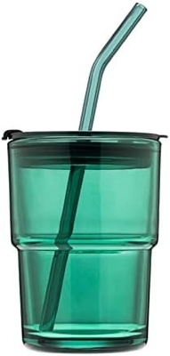13oz/400ml 텀블러 물잔, 짚과 뚜?? 가 밀폐 된 컵 커피, 얼음 차, 두꺼운 벽 격리 유리
