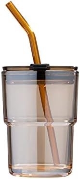 13oz/400ml 텀블러 물잔, 짚과 뚜?? 가 밀폐 된 컵 커피, 얼음 차, 두꺼운 벽 격리 유리