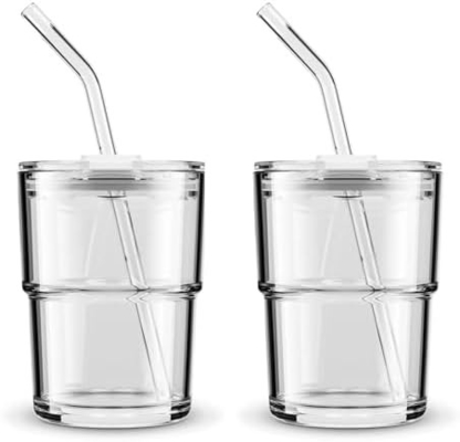 13oz/400ml 텀블러 물잔, 짚과 뚜?? 가 밀폐 된 컵 커피, 얼음 차, 두꺼운 벽 격리 유리