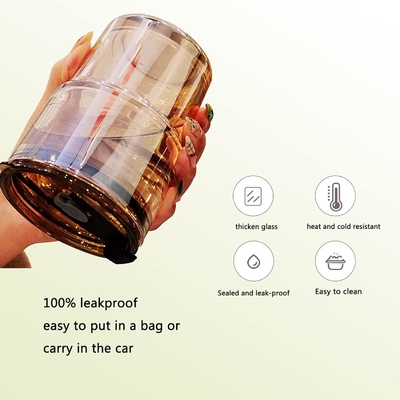 13oz/400ml 텀블러 물잔, 짚과 뚜?? 가 밀폐 된 컵 커피, 얼음 차, 두꺼운 벽 격리 유리