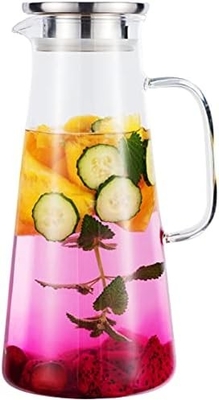 뚜?? 이 있는 카라푸 유리 냄비, 68Oz 온도 내성 물 잔, 뜨거운/냉면 물, 얼음 차 및 주스 음료 명확
