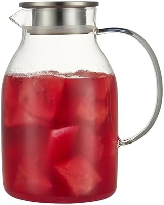 뚜?? 이 있는 카라푸 유리 냄비, 68Oz 온도 내성 물 잔, 뜨거운/냉면 물, 얼음 차 및 주스 음료 명확