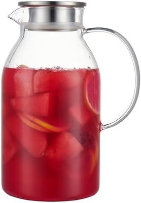 뚜?? 이 있는 카라푸 유리 냄비, 68Oz 온도 내성 물 잔, 뜨거운/냉면 물, 얼음 차 및 주스 음료 명확