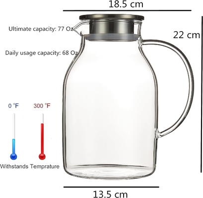 뚜?? 이 있는 카라푸 유리 냄비, 68Oz 온도 내성 물 잔, 뜨거운/냉면 물, 얼음 차 및 주스 음료 명확