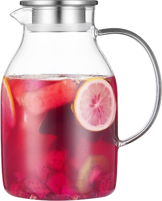 뚜?? 이 있는 카라푸 유리 냄비, 68Oz 온도 내성 물 잔, 뜨거운/냉면 물, 얼음 차 및 주스 음료 명확