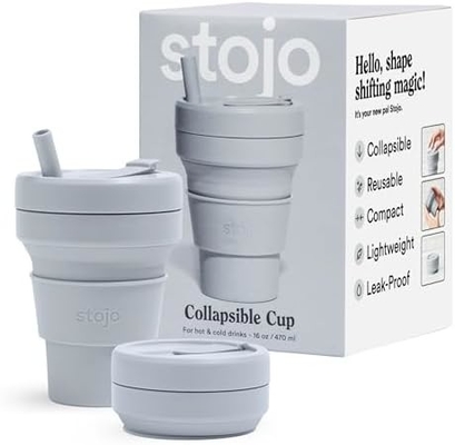 접히는 여행컵 - 샐리지 그린, 12oz / 355ml - 누출 방지 할 수 있는 재사용 가능한 주머니 사이즈 실리콘 병