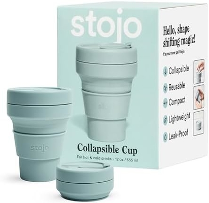 접히는 여행컵 - 샐리지 그린, 12oz / 355ml - 누출 방지 할 수 있는 재사용 가능한 주머니 사이즈 실리콘 병