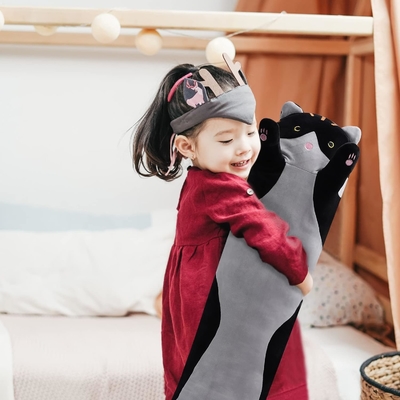 WUYU 귀여운 털색 고양이 인형 귀여운 만화 부드러운 채식 고양이 베개 긴 던지기 잠자리 베개 인형 장난감 선물 아이