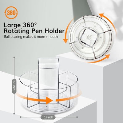 5 슬롯 360도 회전 아크릴 펜 홀더 책상, 마커 홀더 캐디 미술품 공급 장치 조직기 펜 조직기 책상