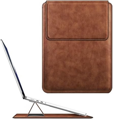 노트북 케이스 MacBook Air 13.6M3 M2 A3113 A2681/MacBook Pro 14 A2992-PU 스탠드 기능이 있는 가죽 얇은 가방 덮개, 갈색