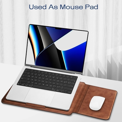 노트북 케이스 MacBook Air 13.6M3 M2 A3113 A2681/MacBook Pro 14 A2992-PU 스탠드 기능이 있는 가죽 얇은 가방 덮개, 갈색