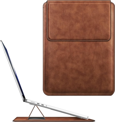 노트북 케이스 MacBook Air 13.6M3 M2 A3113 A2681/MacBook Pro 14 A2992-PU 스탠드 기능이 있는 가죽 얇은 가방 덮개, 갈색