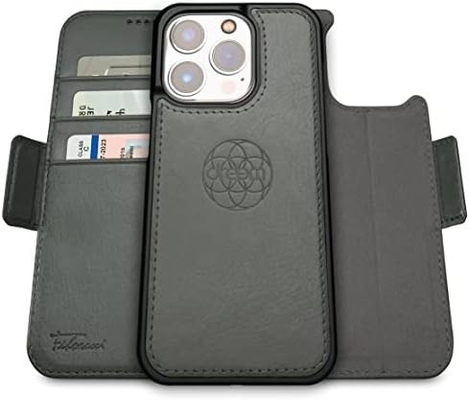 아이폰 13 지갑 케이스 / 2인1 충격 케이스 및 분리 가능한 채식 가죽 세트, MagSafe 호환, RFID 보호
