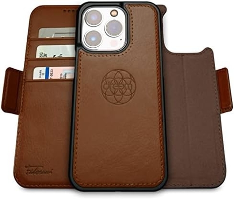 아이폰 13 지갑 케이스 / 2인1 충격 케이스 및 분리 가능한 채식 가죽 세트, MagSafe 호환, RFID 보호