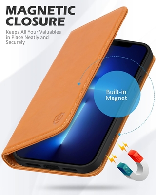 가죽 지갑 접는 케이스 자석 밀폐 RFID 차단 카드 슬롯 홀더 iPhone 13와 호환되는 완전히 보호 케이스