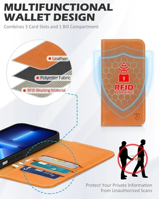 가죽 지갑 접는 케이스 자석 밀폐 RFID 차단 카드 슬롯 홀더 iPhone 13와 호환되는 완전히 보호 케이스