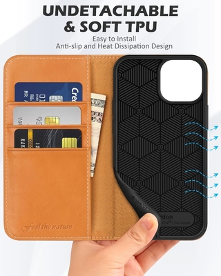 가죽 지갑 접는 케이스 자석 밀폐 RFID 차단 카드 슬롯 홀더 iPhone 13와 호환되는 완전히 보호 케이스