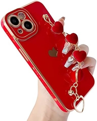 아이폰 12 프로 맥스 케이스,Cute Plating Love Heart Wrist Strap Chain Bracelet 부드러운 호환