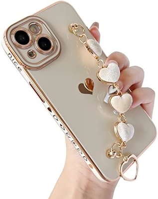 아이폰 12 프로 맥스 케이스,Cute Plating Love Heart Wrist Strap Chain Bracelet 부드러운 호환